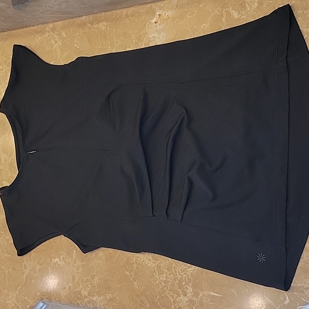 *Athleta black zip front top with back waist pocket, S